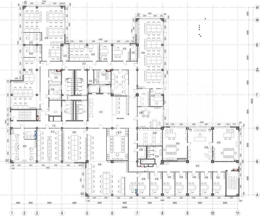 Планировка офиса 1515 м², 4 этаж, Бизнес-центр «Вест Плаза»